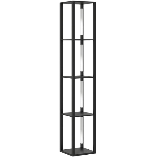 LED Floor Lamp with Shelves, Modern Dimmable Standing Lamp with 3 Brightness Levels and Foot Switch for Living Room, Bedroom, Office, Black