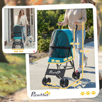 PawHut Dog Stroller, Foldable Cat Dog Pram for Miniature Breeds, Pet Stroller with Brake, Mesh Windows, Dark Green