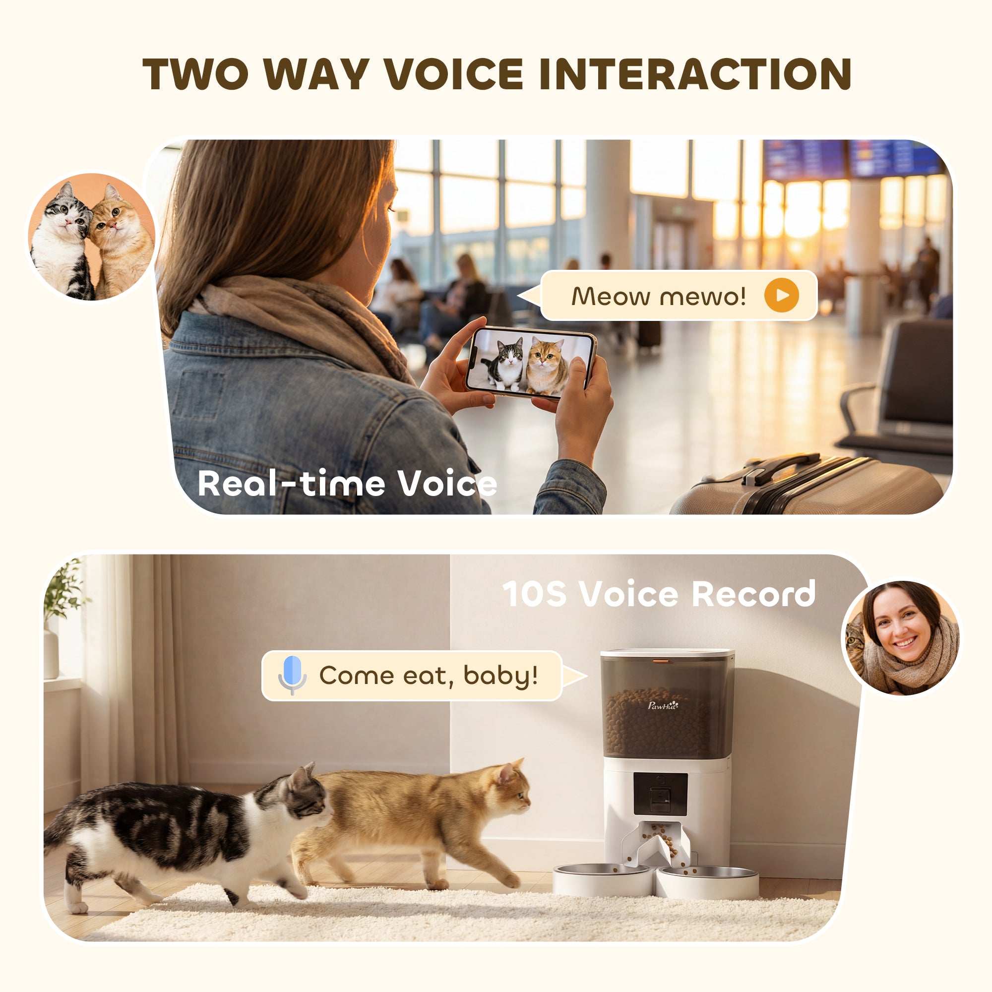 PawHut Automatic Cat Feeder for 2 Cats with HD Camera?2.4G & 5G WiFi Pet Food Dispenser 6L APP Control