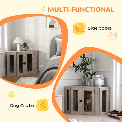 PawHut Dog Crate Furniture Side Table, with Cushion, 104 x 55 x 63cm - Walnut Brown