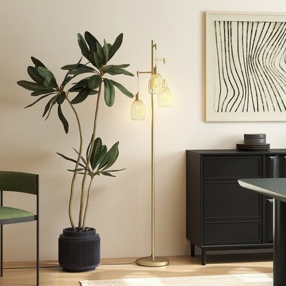 3-Light Floor Lamp, 170cm Industrial Dimmable Standing Lamp with Steel Wire Cage Lampshades for Living Room, Bedroom, Dining Room, Study, Bulb Not Included, Gold Tone