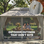 Outsunny 3 x 4 m Outdoor Garden Gazebo with Netting and Curtains, UPF50+ Patio Gazebo Permanent Pavilion Canopy, Beige