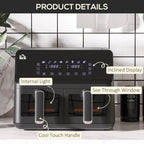 8L Dual Basket Air Fryer, 8-in-1 Air Fryer Oven with Digital Display, Visible, Timer, Preheat for Oil Free Low Fat Cooking, 2500W, Sync Finish, Sliver
