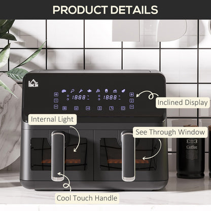 8L Dual Basket Air Fryer, 8-in-1 Air Fryer Oven with Digital Display, Visible, Timer, Preheat for Oil Free Low Fat Cooking, 2500W, Sync Finish, Sliver