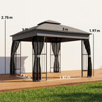 Outsunny 3 x 3 m Outdoor Garden Gazebo with Post Shelves, UPF50+ Double Roof Patio Permanent Pavilion, Grey