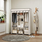 Fabric Wardrobe, with Rails and Shelves - Cream White