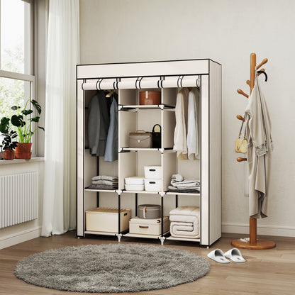Fabric Wardrobe, with Rails and Shelves - Cream White