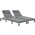 Outsunny 2 Pieces Outdoor PE Rattan Sun Loungers set of 2 with Cushion, Garden Wicker Sunbed Furniture with 5 - Level Recliner Backrest, Grey