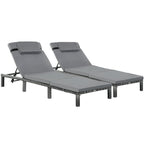 Outsunny 2 Pieces Outdoor PE Rattan Sun Loungers set of 2 with Cushion, Garden Wicker Sunbed Furniture with 5 - Level Recliner Backrest, Grey