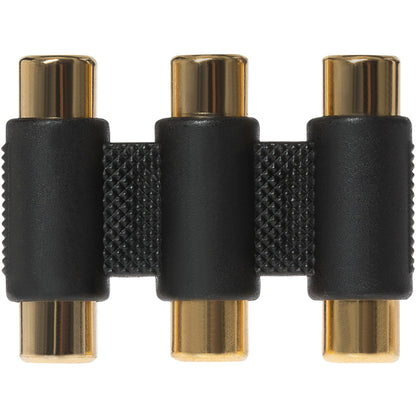 Maplin 3-Way RCA Phono Coupler Adapter Red/White/Yellow Sockets - Black