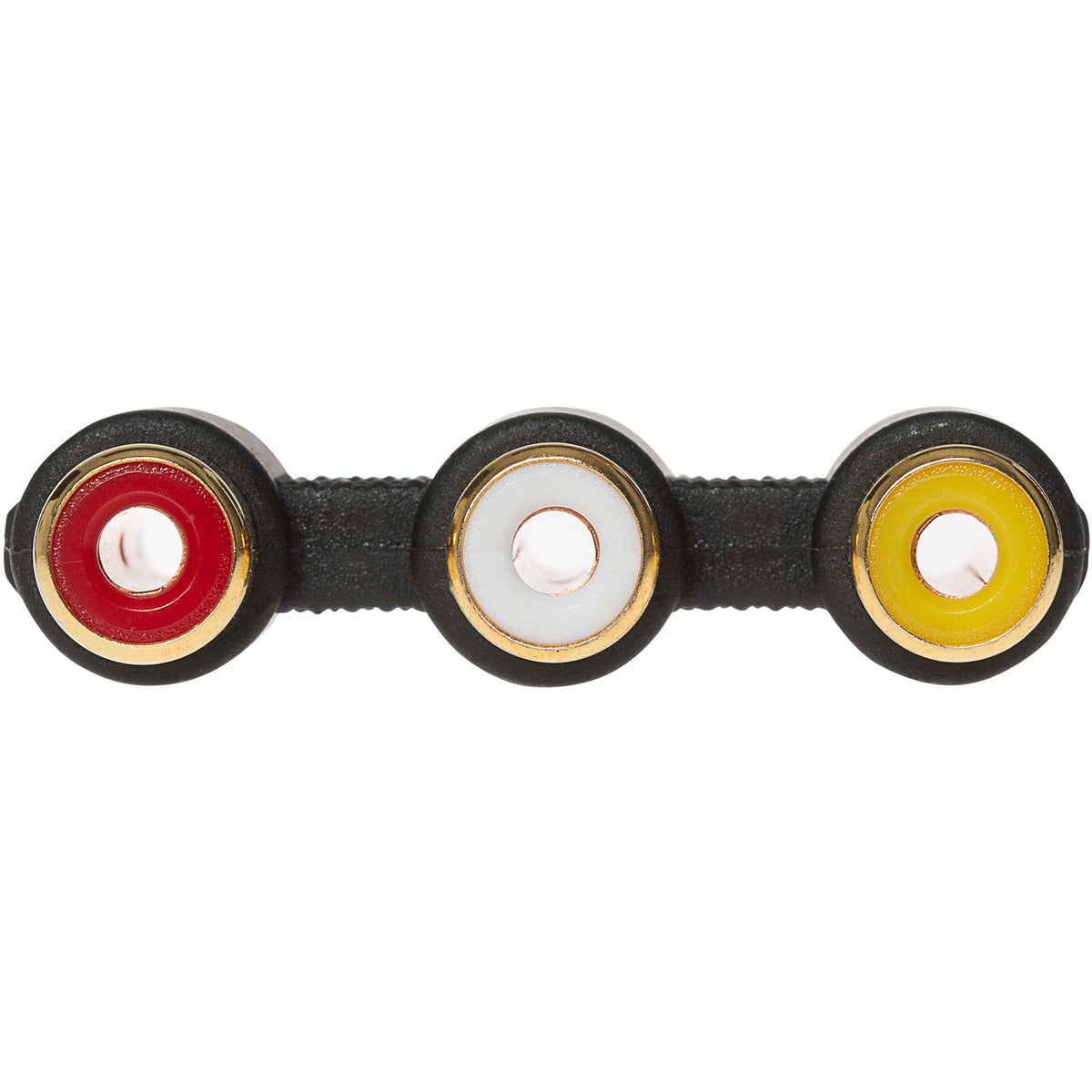 Maplin 3-Way RCA Phono Coupler Adapter Red/White/Yellow Sockets - Black