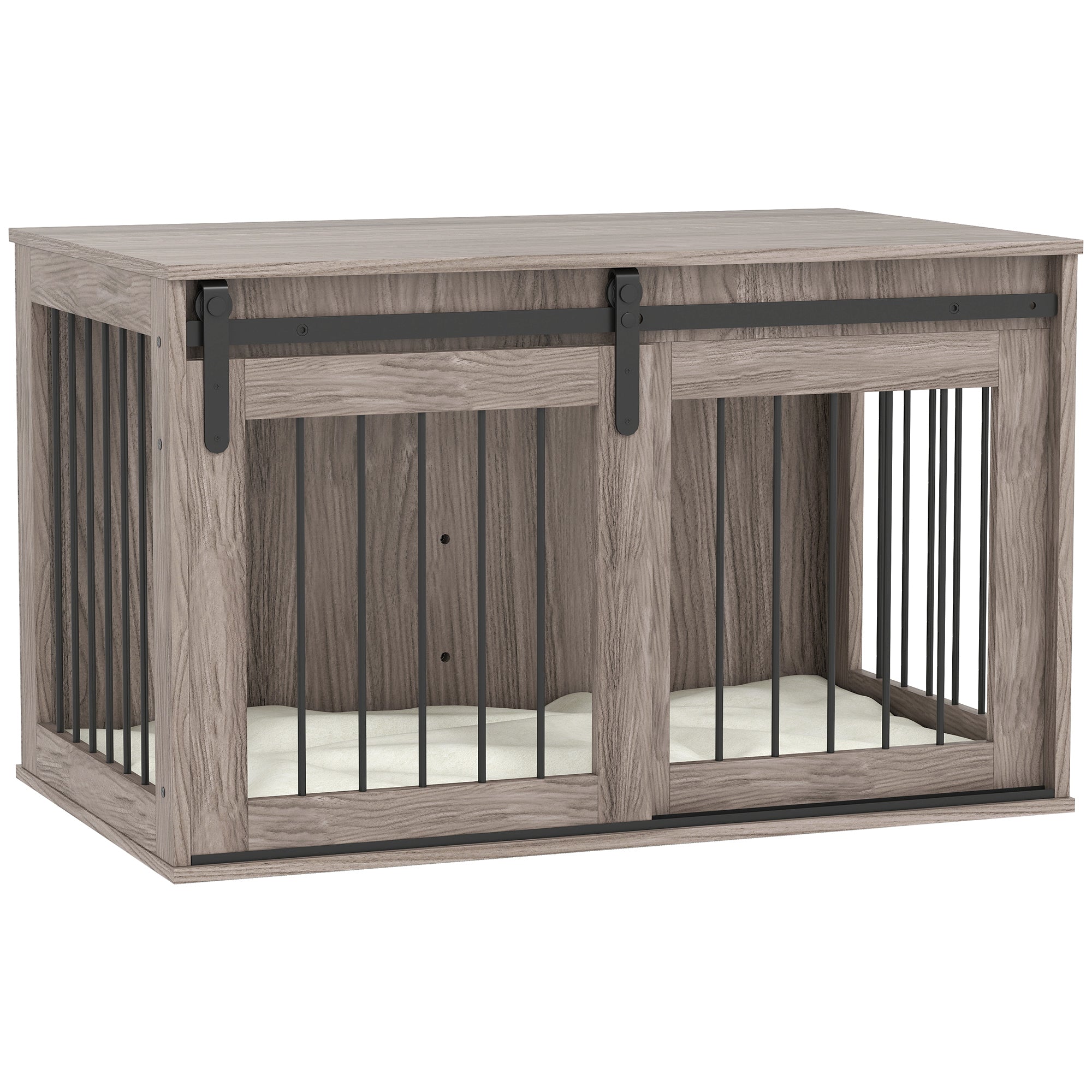 PawHut 98cm Dog Crate Furniture with Removable Cushion for Large Dogs - Brown