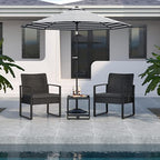 Mondeer Rattan Garden Furniture Set, 3 PCS Patio Bistro Set, 2 Seater Rattan Chairs with Cushions and Coffee Table in Black