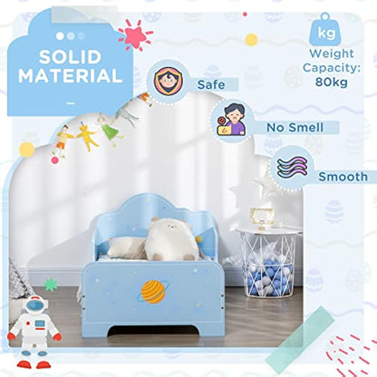 Toddler Bed, Safety Rails, Kids Bedroom Furniture for Boys, Girls, Ages 3-6 Years, 143 x 74 x 59cm - Blue
