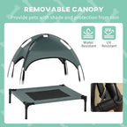 PawHut Outdoor Dog Bed with Removable Canopy, Portable Raised Dog Bed for Camping, Garden & Beach, Water-Resistant UV-Protection Mesh Pet Cot Sun Lounger, for Small Pets, 61 x 46 x 62 cm, Grey