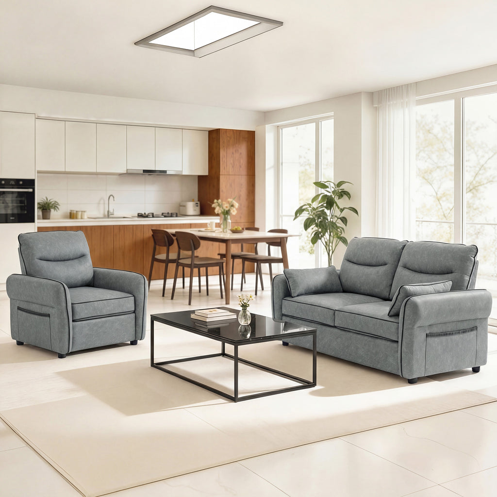 HOMCOM Accent Chair, Faux Leather Armchair - Grey
