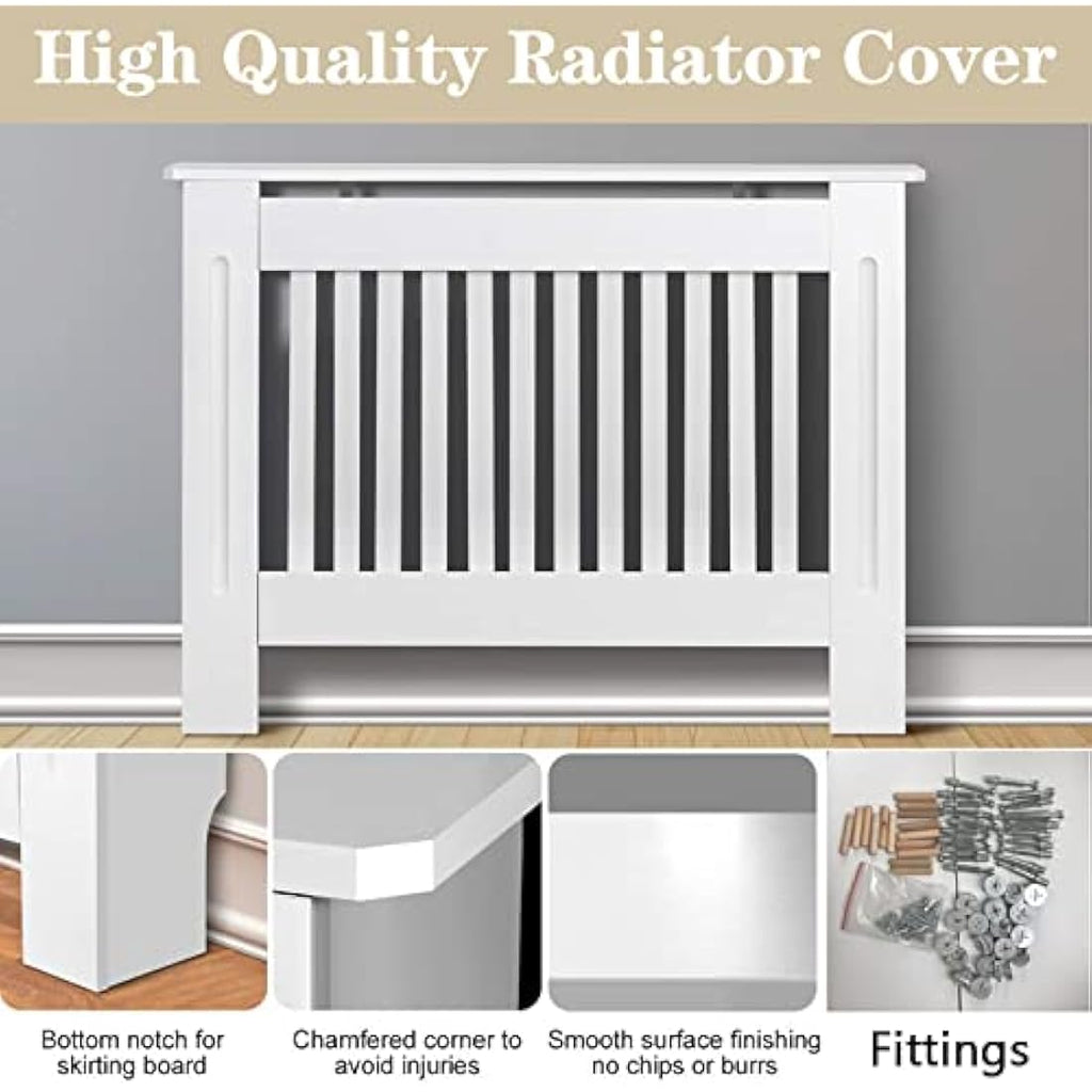 Royalswill Radiator Cover Small, White Painted Vertical Slatted Grill Cabinet Shelf, Tall Covers, MDF Wooden Heating Living Room Furniture Hallway 78(L) x 19(D) 82(H)cm