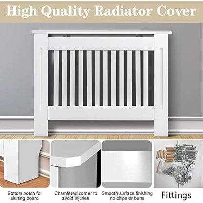 Royalswill Radiator Cover Small, White Painted Vertical Slatted Grill Cabinet Shelf, Tall Covers, MDF Wooden Heating Living Room Furniture Hallway 78(L) x 19(D) 82(H)cm