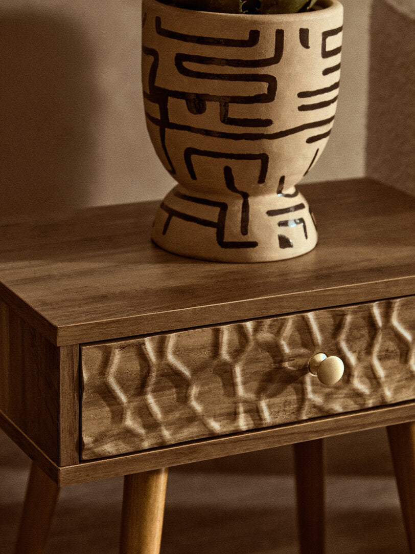 Freya Wood Veneer Bedside Table with 1 Drawer
