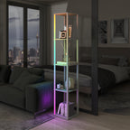 RGB LED Floor Lamp with Shelves, Modern Dimmable Standing Lamp with Remote Control, Adjustable Brightness & Speed for Living Room, Bedroom, Office, Oak