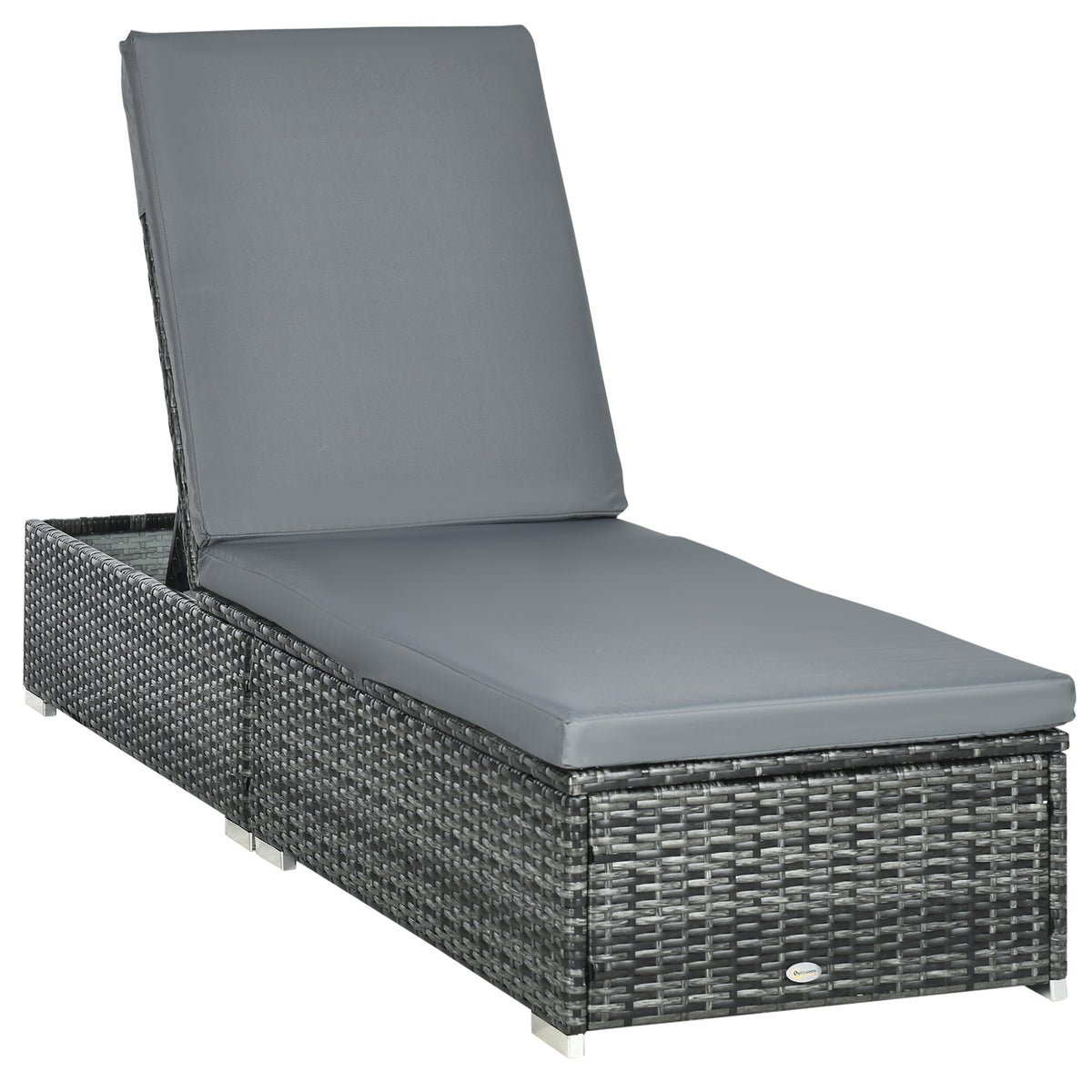 Outsunny PE Rattan Sun Lounger, Five-Position Adjustable Recliner Lounger Chair with Soft Padded Cushion for Patio, Mixed Grey