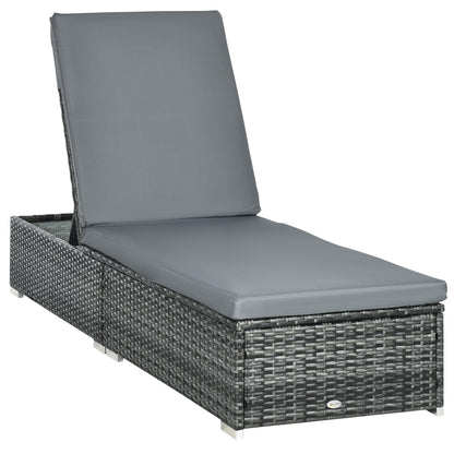 Outsunny PE Rattan Sun Lounger, Five-Position Adjustable Recliner Lounger Chair with Soft Padded Cushion for Patio, Mixed Grey