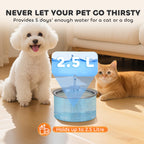 PawHut 2.5L Stainless Steel Cat Water Fountain for Drinking with Ultra-Silent Pump, Water-Level Window, 7 Filters