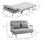 HOMCOM Two-Seater Click-Clack Sofa Bed with Pillows - Light Grey