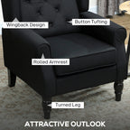 HOMCOM Wingback Accent Chair, Faux Linen Armchair with Thick Spring Cushion, High Back, Solid Wood Legs, Retro Button Tufted Reading Chair for Living Room, Bedroom, Black