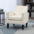HOMCOM 2 Pieces Modern Armchairs with Rubber Wood Legs, Upholstered Accent Chairs, Single Sofa for Living Room, Bedroom, Cream White