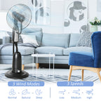 18" Pedestal Fan with Water Mist Spray, Humidifying Misting Fan, Standing Fan with 3 Speeds, 2.8L Water Tank, Timer and Remote, Black