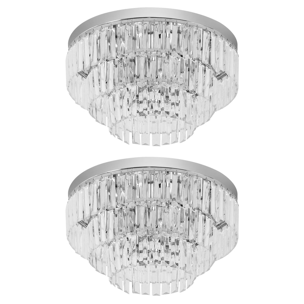 Set of 2 Modern Crystal Ceiling Lights, Chandeliers, Pendant Lamps w/ 7 Lights, E14 Fittings for Living Room, Bedroom, Silver