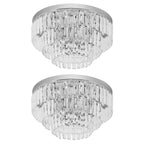 Set of 2 Modern Crystal Ceiling Lights, Chandeliers, Pendant Lamps w/ 7 Lights, E14 Fittings for Living Room, Bedroom, Silver