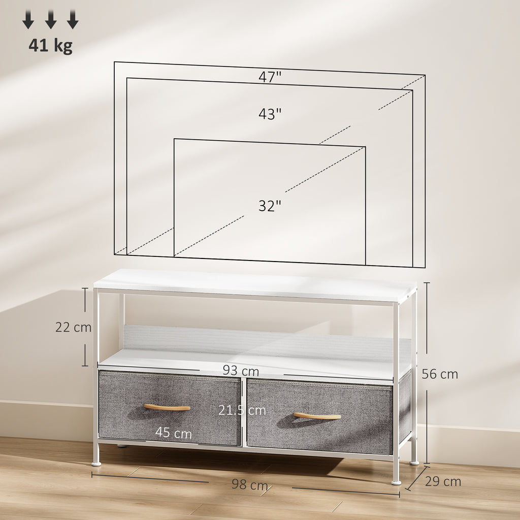 TV Stand Cabinet with 2 Foldable Drawers - White