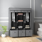 Foldable Fabric Wardrobe for Bedroom, Portable Wardrobe with 5 Shelves, 2 Hanging Rails and 3 Fabric Drawers, Dark Grey