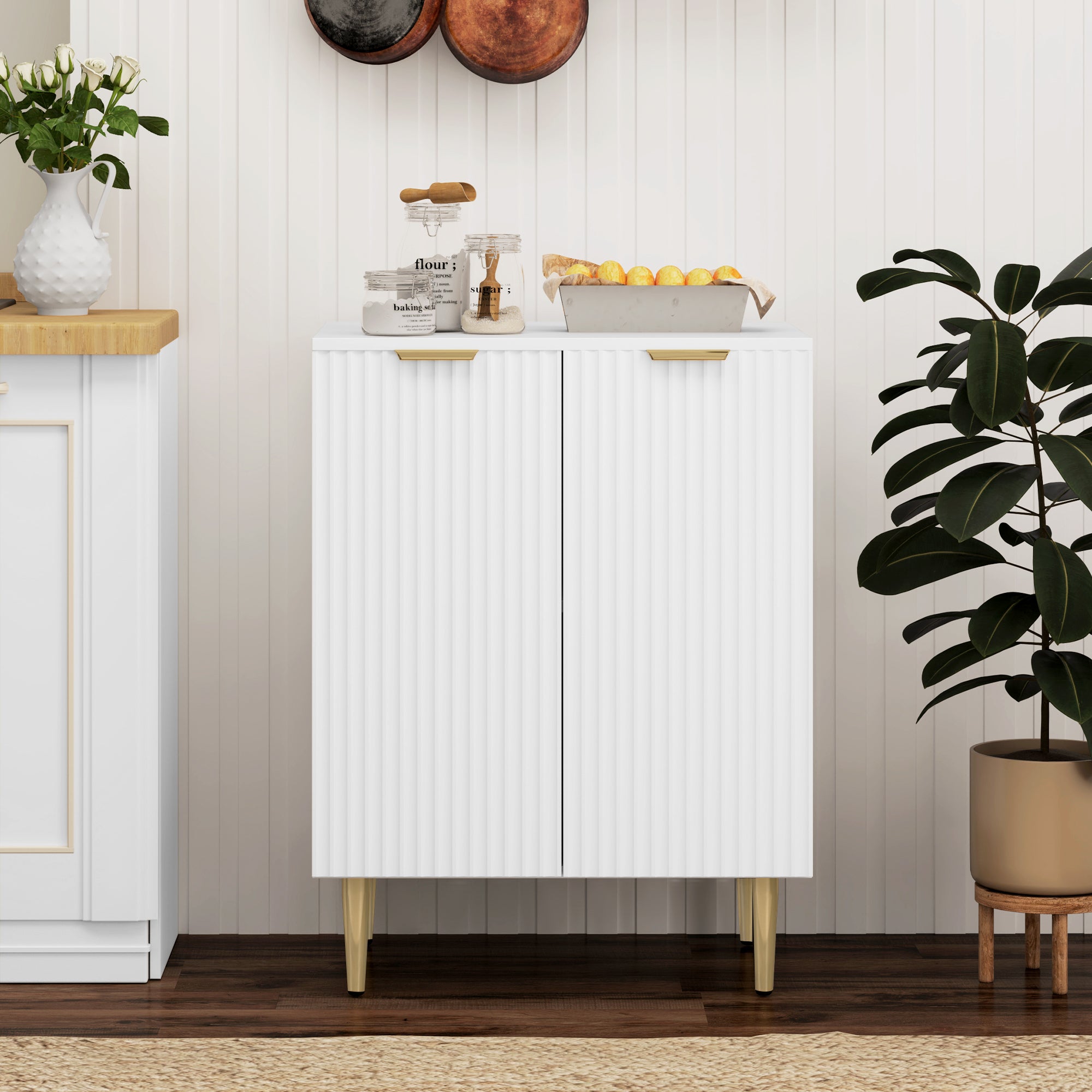 HOMCOM Sideboard Buffet Cabinet, Modern Kitchen Storage Cabinet with Adjustable Shelf and Metal Legs, White
