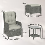 Outsunny Rattan Reclining Garden Chair Set of 2 with Footstool and Cushion for Balcony, Cream