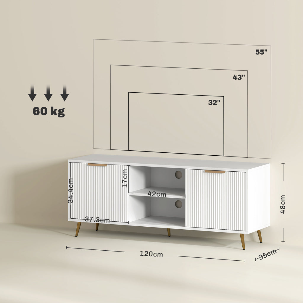 Modern TV Stand Cabinet for TVs up to 55", TV Unit with 2 Open Shelves and 2 Cabinets, Entertainment Centre with Cable Management for Living Room, White