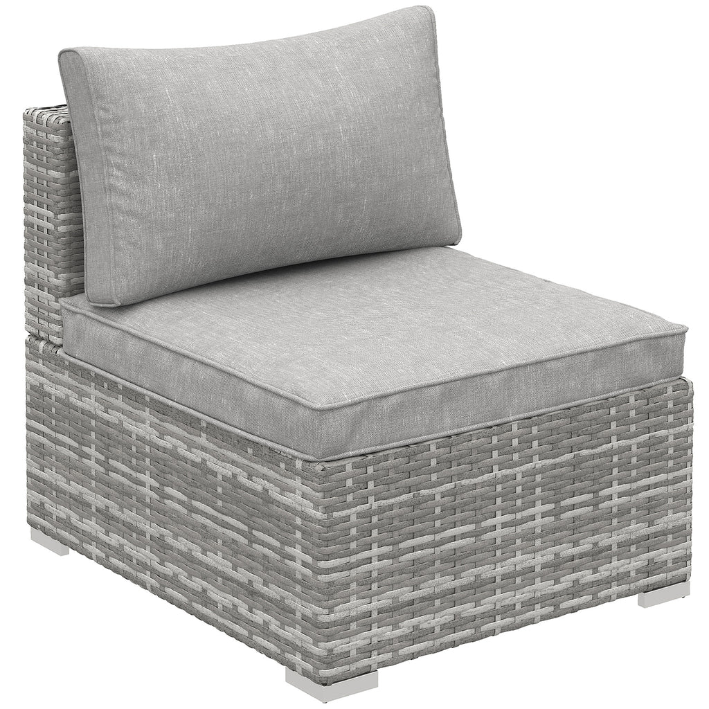 Outsunny Outdoor Garden Furniture Rattan Single Middle Sofa with Cushions for Backyard Porch, Light Grey