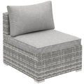 Outsunny Outdoor Garden Furniture Rattan Single Middle Sofa with Cushions for Backyard Porch, Light Grey
