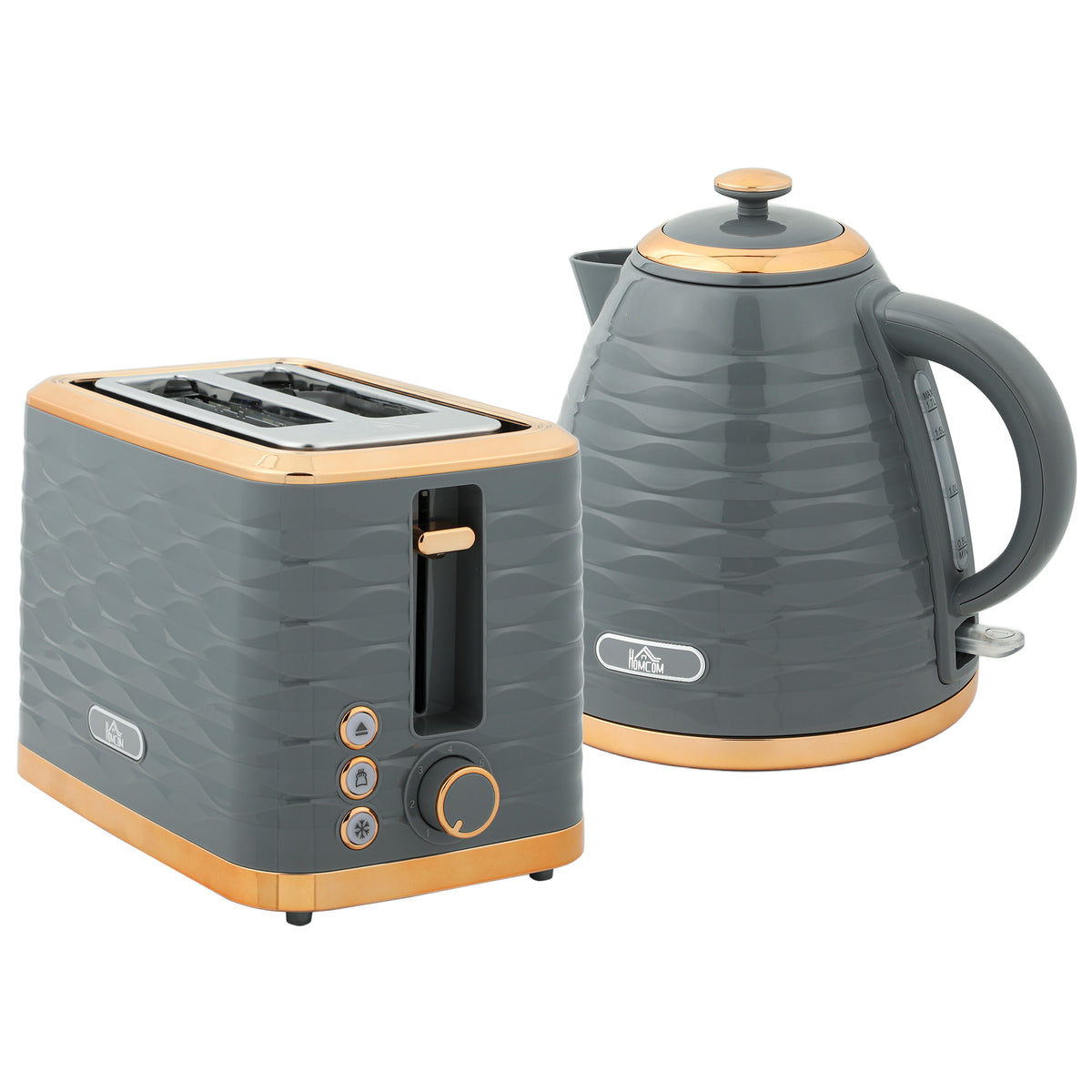 3000W 1.7L Rapid Boil Kettle & 2 Slice Toaster, Kettle and Toaster Set with 7 Browning Controls and Crumb Tray, Grey