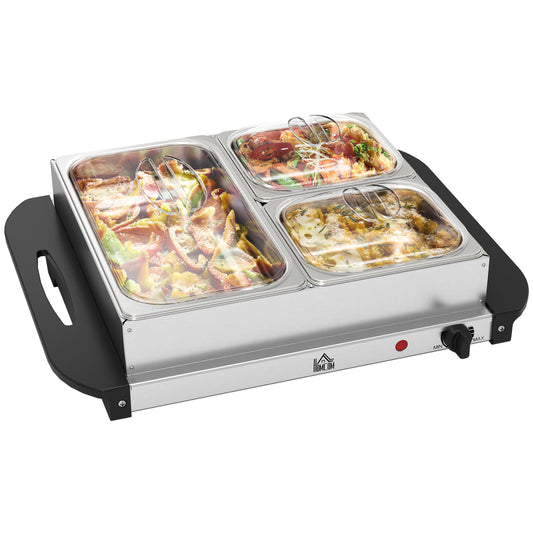4.5L Stainless Steel Electric Buffet Server, with 3x Trays and Lids