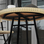 Outsunny Rattan Border Outdoor Side Table - Natural Wood Finish