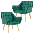 HOMCOM Accent Chair, Velvet Upholstered Vanity Tub Chair with Flared Armrests, Slanted Back, Solid Wood Legs, Comfy Padding Armchair, Home Bedroom Furniture Seating, Set of 2, Green