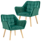 HOMCOM Accent Chair, Velvet Upholstered Vanity Tub Chair with Flared Armrests, Slanted Back, Solid Wood Legs, Comfy Padding Armchair, Home Bedroom Furniture Seating, Set of 2, Green