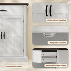 HOMCOM Farmhouse Sideboard with 3 cm Thick Top 2 Barn Doors - White