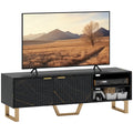 Marble Effect TV Unit, Modern TV Stand Cabinet for up to 70" TVs, with Shelves and Storage Cupboard, Fluted Door, Extra Centre Leg, Cable Management for Living Room, Black