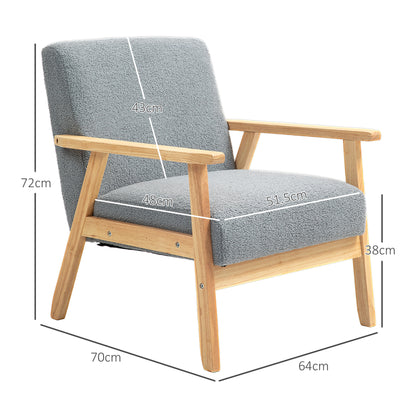 Modern Armchair, Sherpa Fleece Upholstered Accent Chair with Solid Wood Legs and Wide Seat, Padding Lounge Chair for Living Room Bedroom Office, Grey