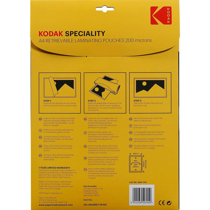 Kodak Speciality A4 200 Micron Retrievable Laminating Pouches - Pack of 10