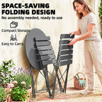 Outsunny Folding Garden Bistro Set, Outdoor Round Bistro Table and Chairs Set 2 with Electrophoresis Metal Frame, Grey